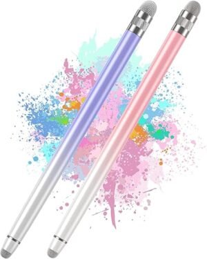 2PCS Stylus Pens for Touch Screens,Stylus Pen for iPhone/iPad/Tablet Android/Microsoft Surface,Compatible with All Touch Screens(White Pink/White Purple)