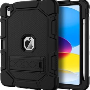 Case for iPad 10th Generation 10.9 Inch 2022, [Built-in Pencil Holder] Heavy Duty Shockproof Rugged Protective Case for iPad 10.9 Inch 2022 Release, Black