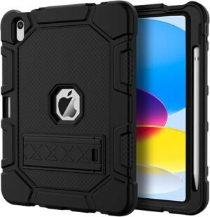 Case for iPad 10th Generation 10.9 Inch 2022, [Built-in Pencil Holder] Heavy Duty Shockproof Rugged Protective Case for iPad 10.9 Inch 2022 Release, Black