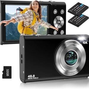 Digital Camera, Autofocus UHD 4K Vlogging Camera with 32GB Card, 48MP 16X Digital Zoom Digital Camera, Anti-Shake Portable YouTube Compact Point Shoot Camera for Teens Adult...