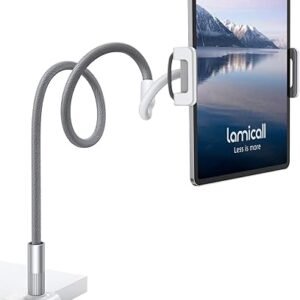 Lamicall Gooseneck Tablet Holder, Tablet Stand : Flexible Arm Clip Tablet Mount Compatible with iPad Mini Pro Air, Kindle, Switch, Galaxy Tabs, More 4.7-10.5" Devices - Gray