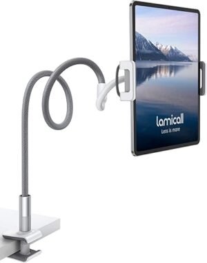 Lamicall Gooseneck Tablet Holder, Tablet Stand : Flexible Arm Clip Tablet Mount Compatible with iPad Mini Pro Air, Kindle, Switch, Galaxy Tabs, More 4.7-10.5" Devices - Gray