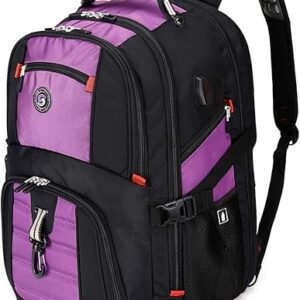 SHRRADOO Extra Large 50L Travel Laptop Backpack with USB Charging Port, College High School Backpack Airline Approved Business Work Bag Fit 17 Inch Laptops for Men Women,Purple