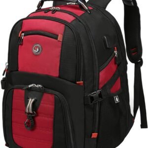 SHRRADOO Extra Large 50L Travel Laptop Backpack with USB Charging Port, College High School Backpack Airline Approved Business Work Bag Fit 17 Inch Laptops for Men Women,Red