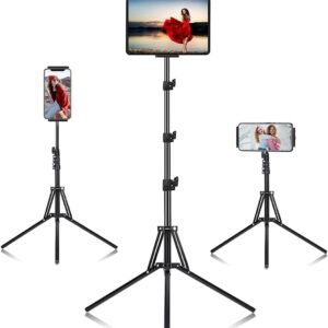 Tripod Floor Stand, with 65 inch Height Adjustable Stand Holder & 360° Rotating iPad Tripod Mount for iPad Pro, iPhone, Kindle, and All 4.5-12.9 Inch Tablets