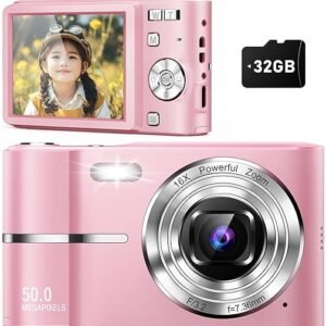 Upgrade Digital Camera, 50MP Full High Definition 1080P Camera with 16x Zoom Anti Shake, Compact Camera for Kid Student Children Teen Girl Boy, Kids Camera with 32GB SD Card,2...