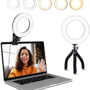 Video Conference Lighting Kit, Ring Light Clip on Laptop Monitor with 5 Dimmable Color & 5 Brightness Level for Webcam Lighting/Zoom Lighting/Remote Working/Self Broadcasting...