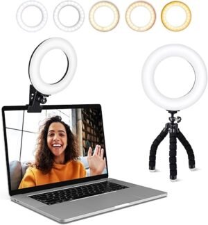 Video Conference Lighting Kit, Ring Light Clip on Laptop Monitor with 5 Dimmable Color & 5 Brightness Level for Webcam Lighting/Zoom Lighting/Remote Working/Self Broadcasting...